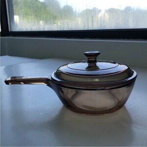 Vintage Vision CorningWare Corelle Amber Brown 0.5L Sauce Pan Pot Pyrex Lid P81C